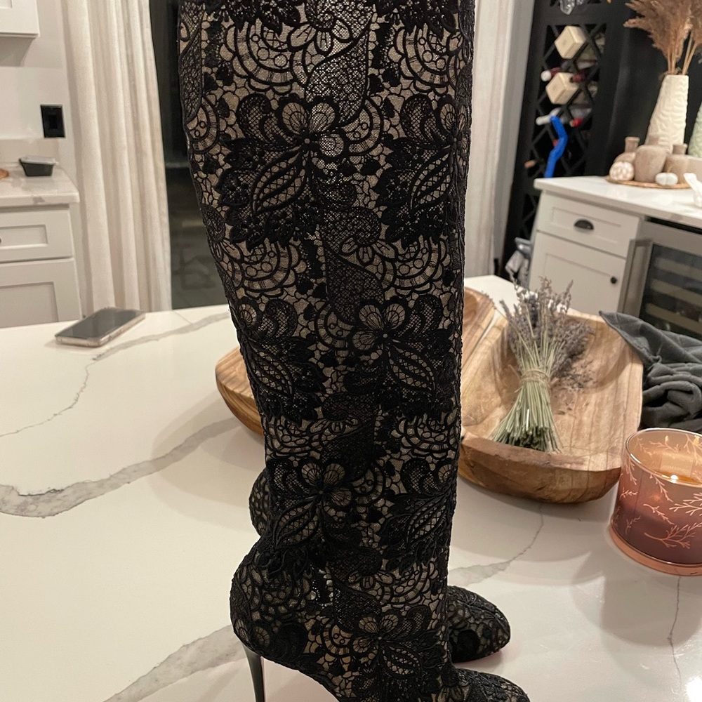 CHRISTIAN LOUBOUTIN New Tennissima Net Lace Red Sole Boot, Black - Picture 2 of 6